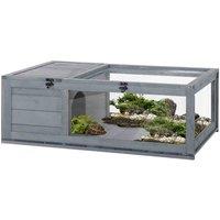 PawHut Tortoise House w/ Mesh Roof, Small Pet Reptile Wooden House - Grey, Grey