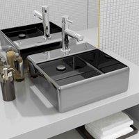 vidaXL Wash Basin with Overflow 41x41x15 cm Ceramic Silver, Silver
