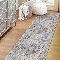 Green Decore Vernal Atticus Aqua Blue Regal Purple And Cream Machine Washable Runner - 76 Cm X 243 Cm, Blue