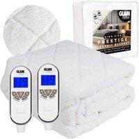 Glamhaus Electric Blanket King Size - Dual Control - Luxurious Diamond-quilted Sherpa Fleece - Heat & Timer Settings - Body & Feet Settings - Elasticated Skirt - Machine Washable king , White