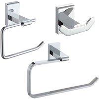 Showerdrape Unity Chrome 3Pc Bathroom Accessory Set double Robe Hook Toilet Roll Holder Towel Ring , Silver