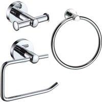 Showerdrape Modernity Chrome 3Pc Set double Robe Hook Toilet Roll Holder Towel Ring , Silver