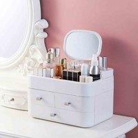 LivingandHome Living and Home Portable Make Up Case Brush Holder Large Cosmetic Storage Box With Mirror Handle 30X17Cm, White
