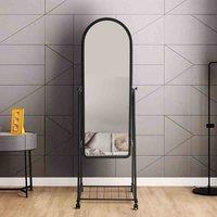 LivingandHome Living and Home Adjustable Stand Up Mirror On Wheels With Underneath Storage-black 40X160Cm, Black