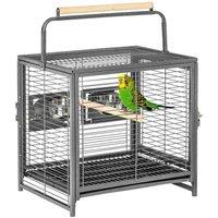PawHut Parrot Cage Bird Carrier w/ Wooden Perch, Handle, Black