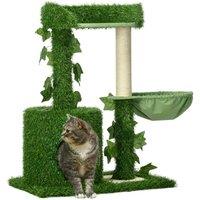 PawHut 77cm Cat Tree for Indoor Cats with Green Leave, Cat Climbing Tree w/ Hammock
