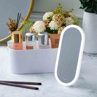 LivingandHome Living and Home Portable Vanity Travel Makeup Box With Led Lighted Mirror-white 23X11.5Cm, White
