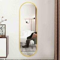 LivingandHome Living and Home Modern Oval Metal Full Length Wall Mirror-gold 40X150Cm, Gold