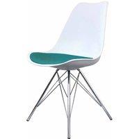 Fusion Living Soho Plastic Dining Chair With Chrome Metal Legs White & Teal, Green