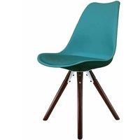 Fusion Living Soho Plastic Dining Chair With Pyramid Dark Wood Legs Teal, Green