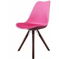Fusion Living Soho Plastic Dining Chair With Pyramid Dark Wood Legs Bright Pink, Pink