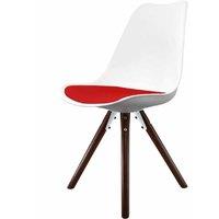 Fusion Living Soho Plastic Dining Chair With Pyramid Dark Wood Legs White & Red, Red