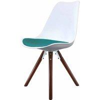 Fusion Living Soho Plastic Dining Chair With Pyramid Dark Wood Legs White & Teal, Green
