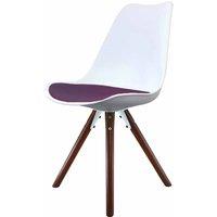Fusion Living Soho Plastic Dining Chair With Pyramid Dark Wood Legs White & Aubergine, Purple