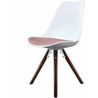 Fusion Living Soho Plastic Dining Chair With Pyramid Dark Wood Legs White & Blush Pink, Pink