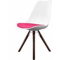 Fusion Living Soho Plastic Dining Chair With Pyramid Dark Wood Legs White & Bright Pink, Pink