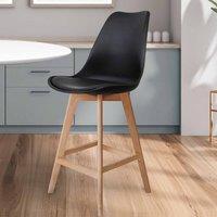 Fusion Living Soho Plastic Bar Stool With Light Wood Legs Black, Black