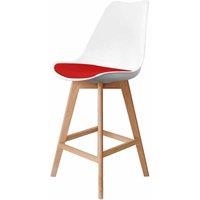 Fusion Living Soho Plastic Bar Stool With Light Wood Legs White & Red, Red