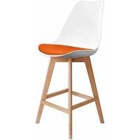 Fusion Living Soho Plastic Bar Stool With Light Wood Legs White & Orange, Orange