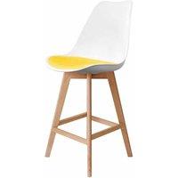 Fusion Living Soho Plastic Bar Stool With Light Wood Legs White & Yellow, Yellow