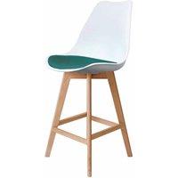 Fusion Living Soho Plastic Bar Stool With Light Wood Legs White & Teal, Blue