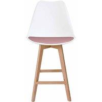 Fusion Living Soho Plastic Bar Stool With Light Wood Legs White & Blush Pink, Pink