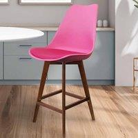 Fusion Living Soho Plastic Bar Stool With Dark Wood Legs Bright Pink, Pink