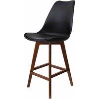 Fusion Living Soho Plastic Bar Stool With Dark Wood Legs Black, Black