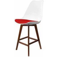 Fusion Living Soho Plastic Bar Stool With Dark Wood Legs White & Red, Red