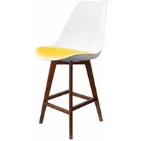 Fusion Living Soho Plastic Bar Stool With Dark Wood Legs White & Yellow, Yellow