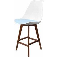 Fusion Living Soho Plastic Bar Stool With Dark Wood Legs White & Light Blue, Blue