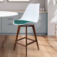 Fusion Living Soho Plastic Bar Stool With Dark Wood Legs White & Teal, Blue