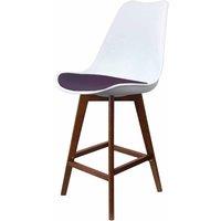 Fusion Living Soho Plastic Bar Stool With Dark Wood Legs White & Aubergine, Purple