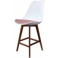 Fusion Living Soho Plastic Bar Stool With Dark Wood Legs White & Blush Pink, Pink