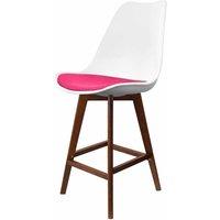 Fusion Living Soho Plastic Bar Stool With Dark Wood Legs White & Bright Pink, Pink