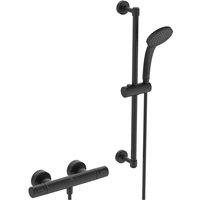 Ideal Standard Ceratherm T25 Exposed Thermostatic Shower Mixer Pack With Idealrain M1 100Mm Handspray 600Mm Rail And 1.25M Hose Silk Black, Black
