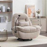 Artemis Home Fallon Boucle Fabric Swivel Based Recliner Chair with Fitted Phone Holder - Light Brown, Brown