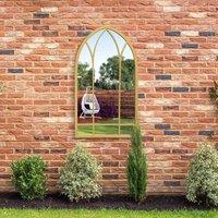 MirrorOutlet Arcus - Gold Metal Framed Arched Outdoor Garden Wall Mirror 32" X 19" (83CM X 48CM), Gold