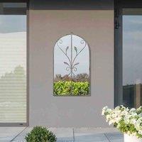MirrorOutlet Arcus - Concrete Colour Metal Frame Arched Outdoor Garden Mirror 31" x 18" 80 x 46CM, Cream