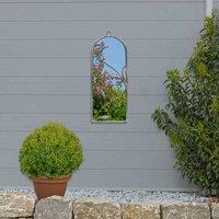 MirrorOutlet Arcus - Concrete Colour Metal Frame Arched Outdoor Garden Mirror 25" x 9" 64 x 24CM, Cream