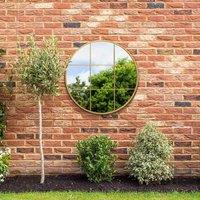 MirrorOutlet Circulus - Gold Metal Frame Round Window Outdoor Garden Wall Mirror 31"x31" 80 x 80CM, Gold