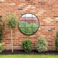 MirrorOutlet Circulus - Black Metal Frame Round Outdoor Garden Wall Mirror 39" x 39" (100 x 100CM), Black
