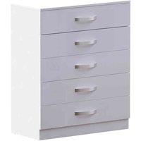 Vida Designs Hulio 5 Drawer Chest Of Drawers High Gloss Bedroom Furniture White, White