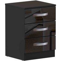 Vida Designs Hulio 3 Drawer Bedside Table Cabinet Chest High Gloss Bedroom Furniture Black, Black