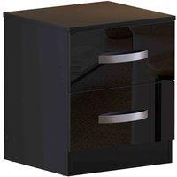 Vida Designs Hulio 2 Drawer Bedside Table Cabinet Chest High Gloss Bedroom Furniture Black, Black