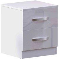 Vida Designs Hulio 2 Drawer Bedside Table Cabinet Chest High Gloss Bedroom Furniture White, White
