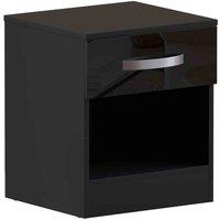 Vida Designs Hulio 1 Drawer Bedside Table Cabinet Chest High Gloss Bedroom Furniture Black, Black