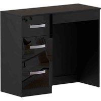 Vida Designs Hulio Dressing Table 3 Drawer Vanity Make Up Desk High Gloss Furniture Black, Black