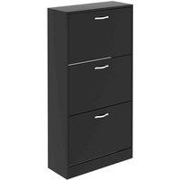 Vida Designs 3 Drawer Shoe Cabinet Flip Drawer Storage Cupboard Black, Black
