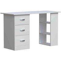 Vida Designs Mason Computer Desk 3 Drawer 3 Shelf Storage Home Office White, White